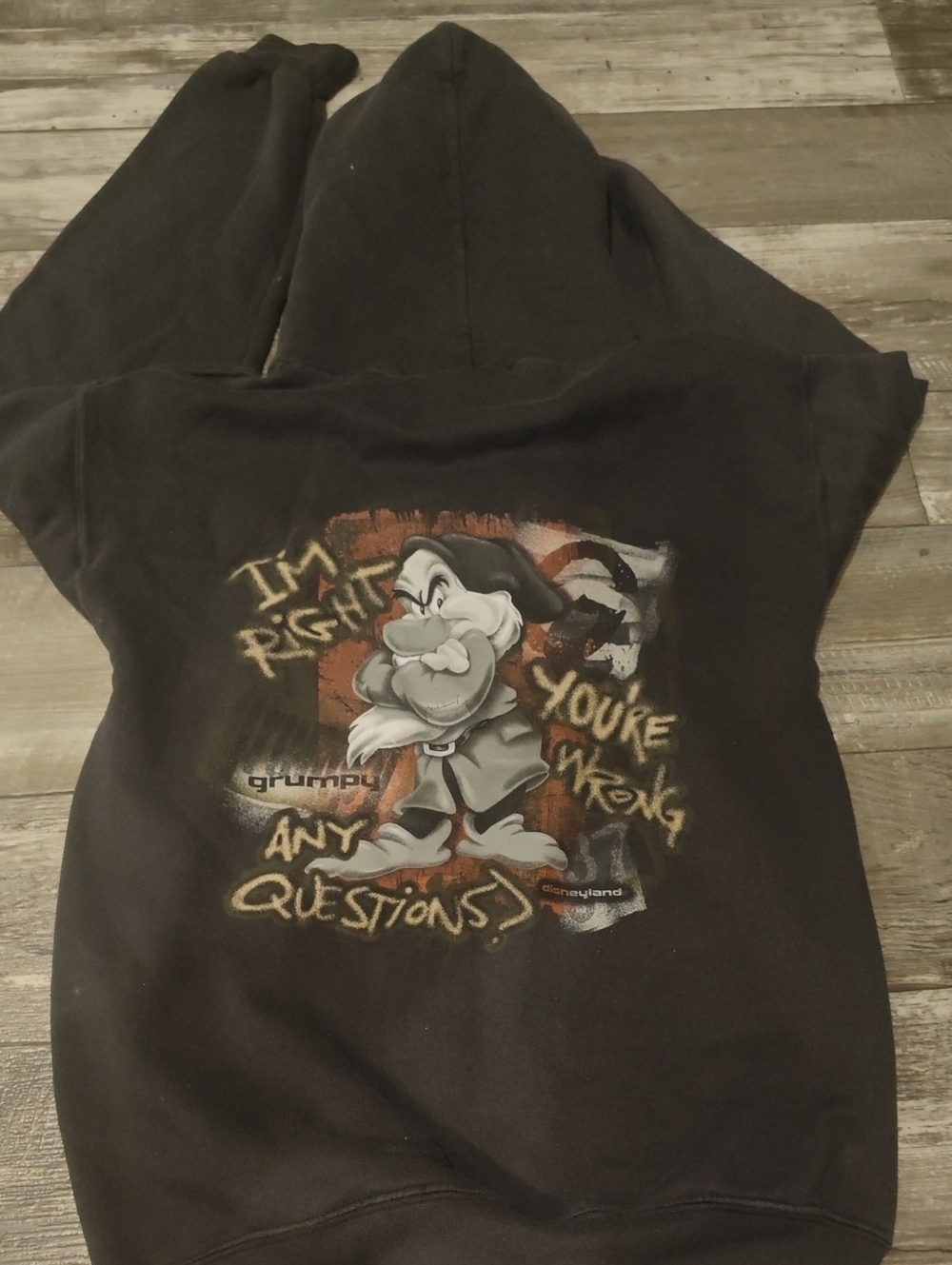 Disney Black Hoodie with Grumpy Dwarf Graphic